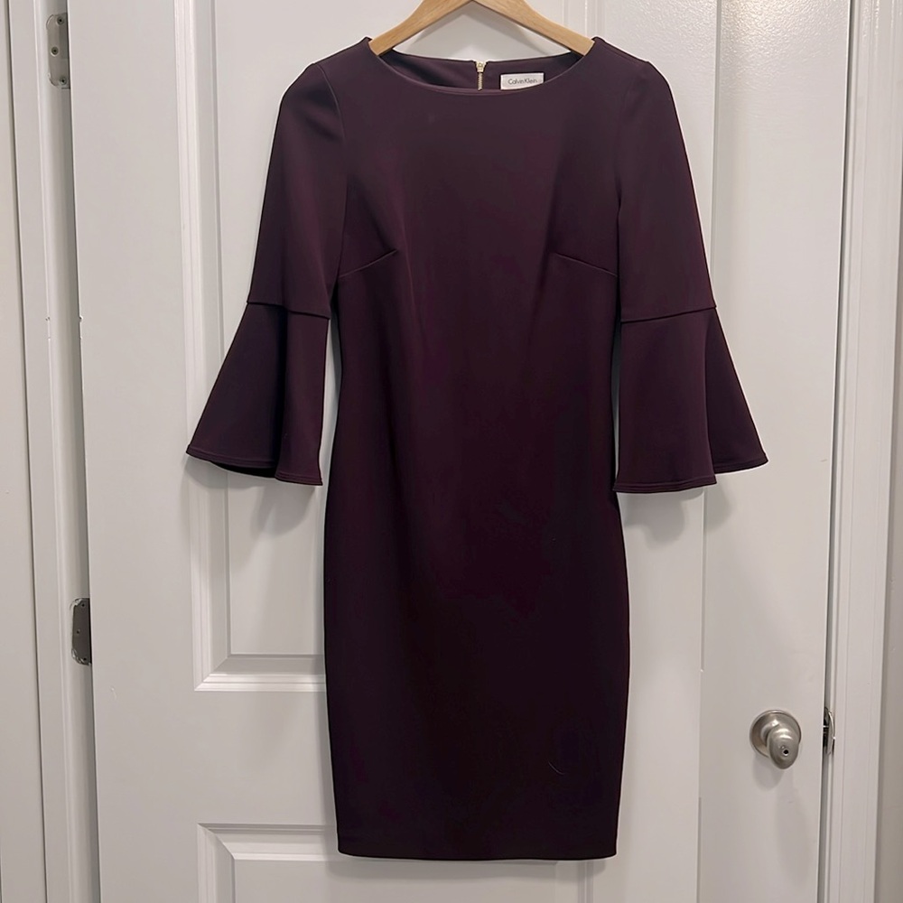 Purple Calvin Klein dress with bell sleeves - size 4